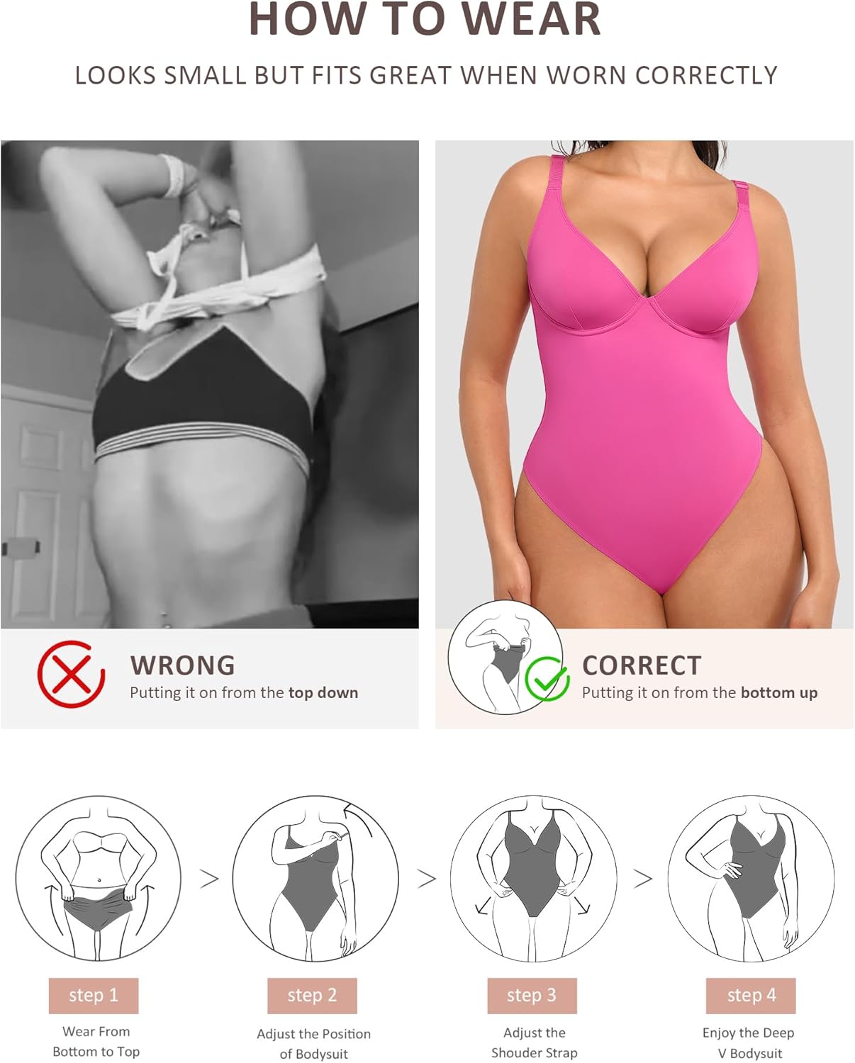 FeelinGirl Shapewear Bodysuits for Women Tummy Control Body Suits Deep V Neck Thong Body Shaper - Image 6