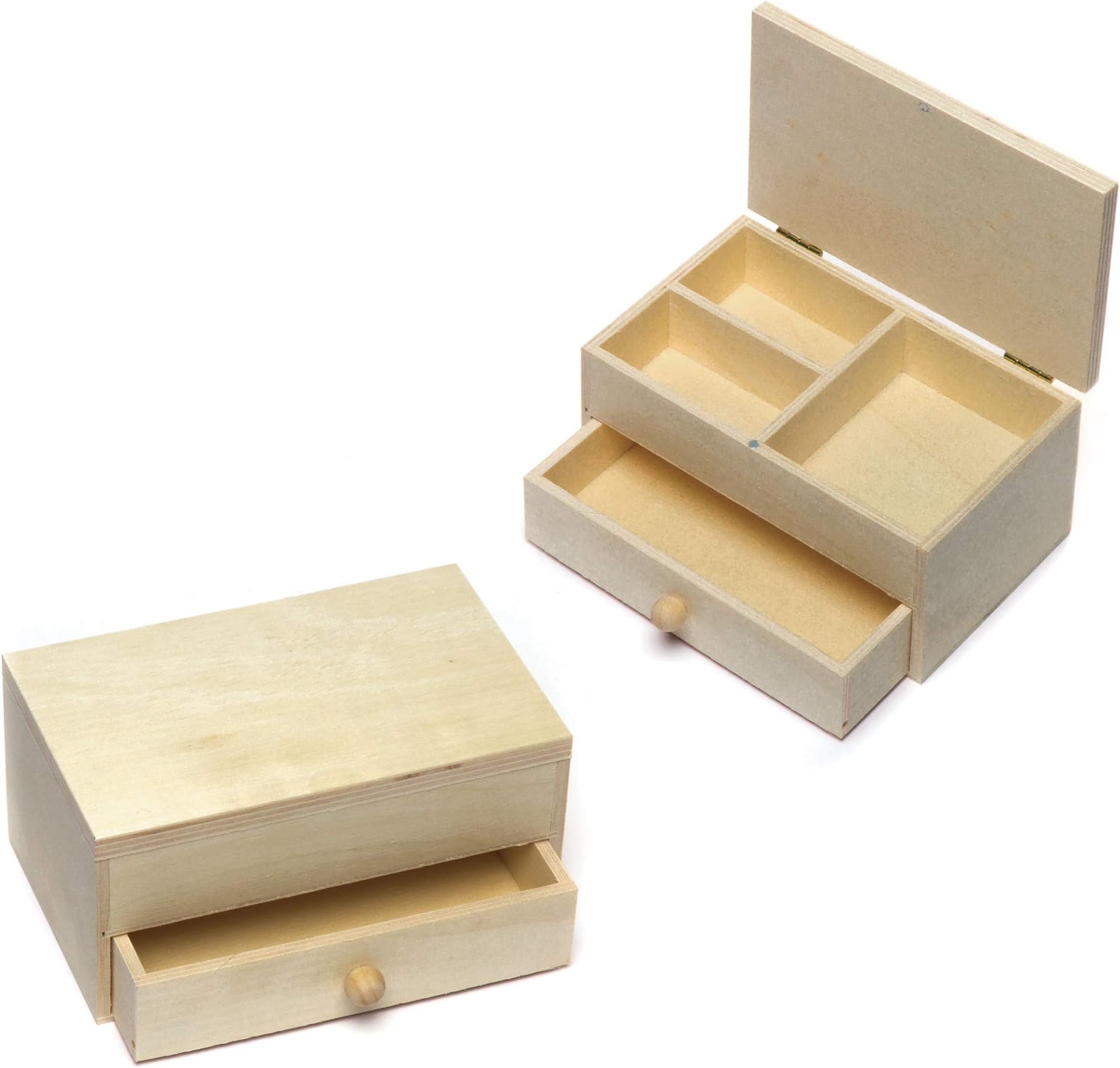 Baker Ross AR143 Wooden Jewellery Boxes Craft Project โ Ideal for Kids' Arts and Crafts, Gifts, Keepsakes and More (Pack of 2), 12cm x 7cm x 6cm