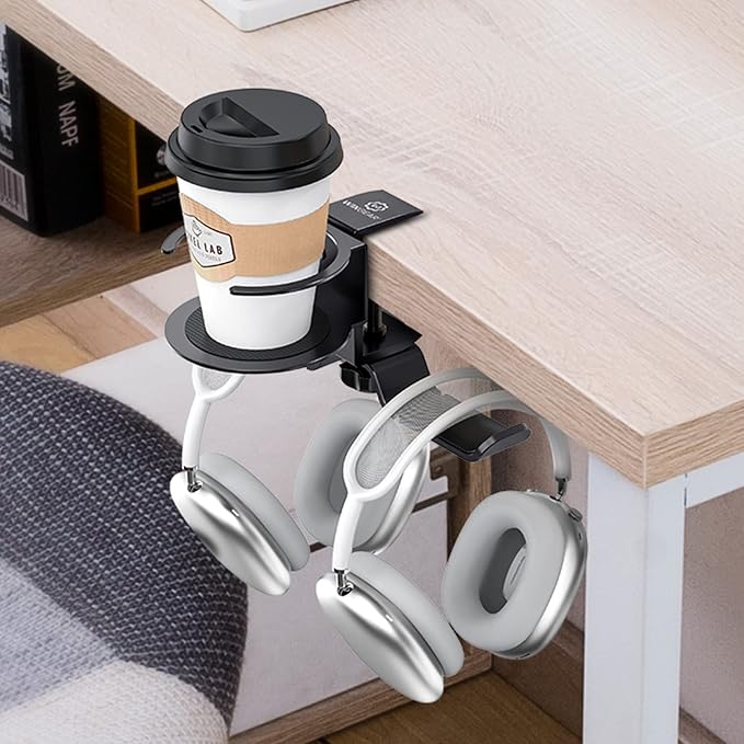 Soporte para auriculares con portavasos y organizador de cables miniatura 2