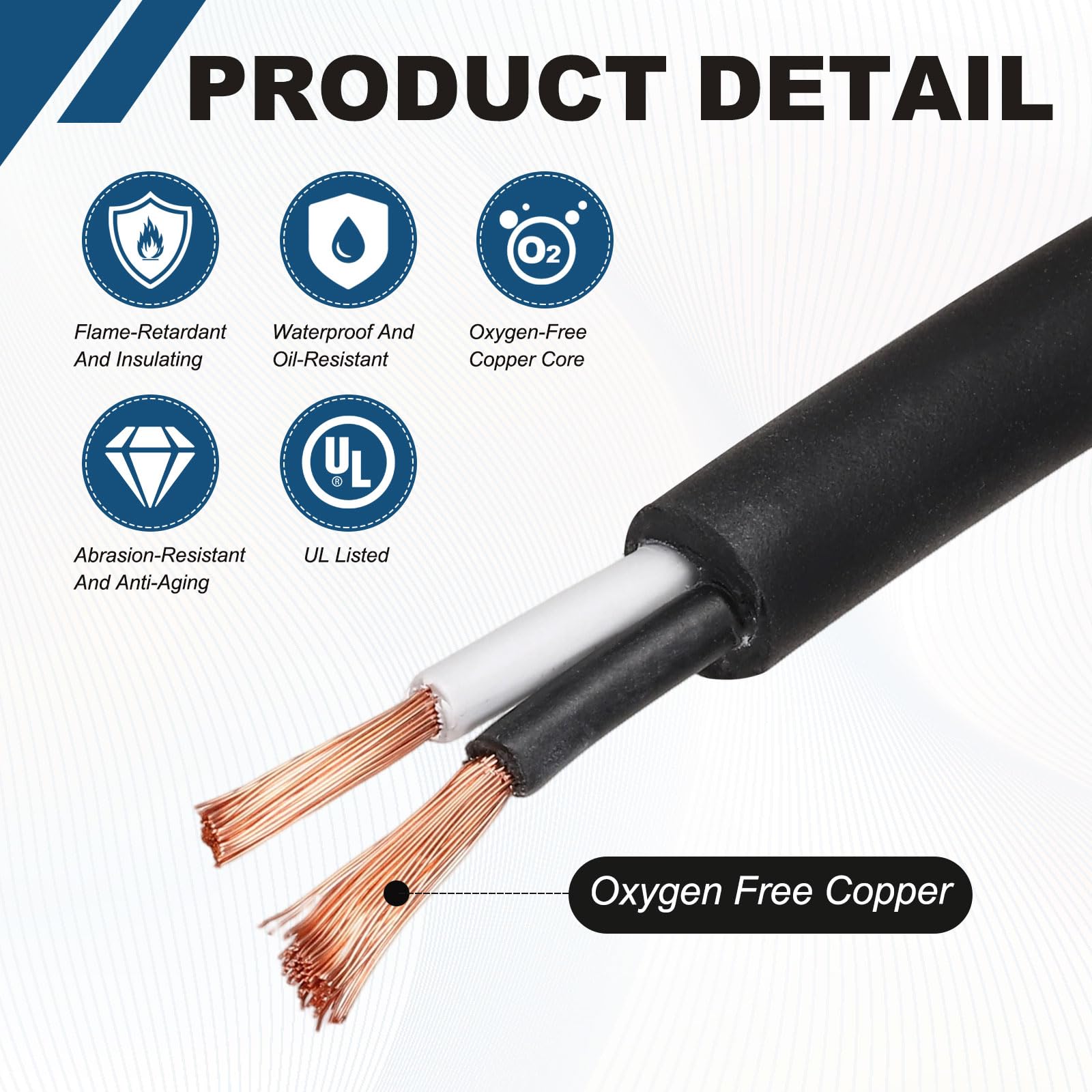 QUARKZMAN Cable Eléctrico SJOOW Calibre 14 2 Conductores 50 Pies 14 AWG Cable De Potencia Portátil 300V Para Generadores Luces LED Cargadores De Baterías Cable De Extensión Flexible