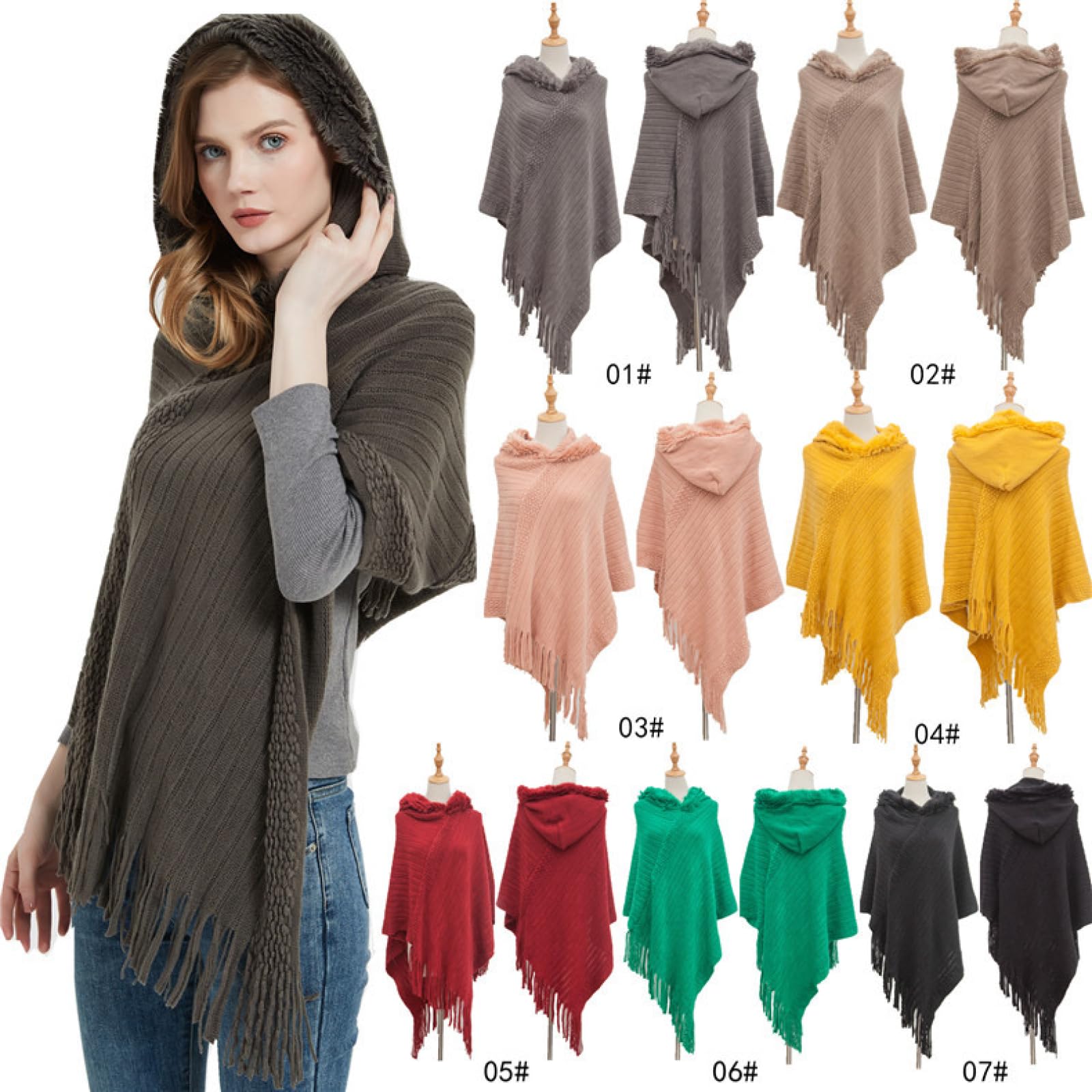 Sciarpa Donna Scialle Uomo Scialle Mantella con Cappuccio con Nappa A Righe Tinta Unita Primavera, Autunno E Inverno da Donna