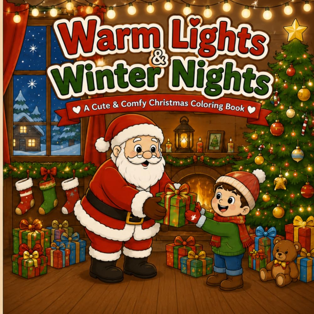Warm Lights & Winter Nights: A Cute & Comfy Christmas Coloring Book for Kids and Adults — Cozy Holiday Scenes, Santa, and Festive Fun