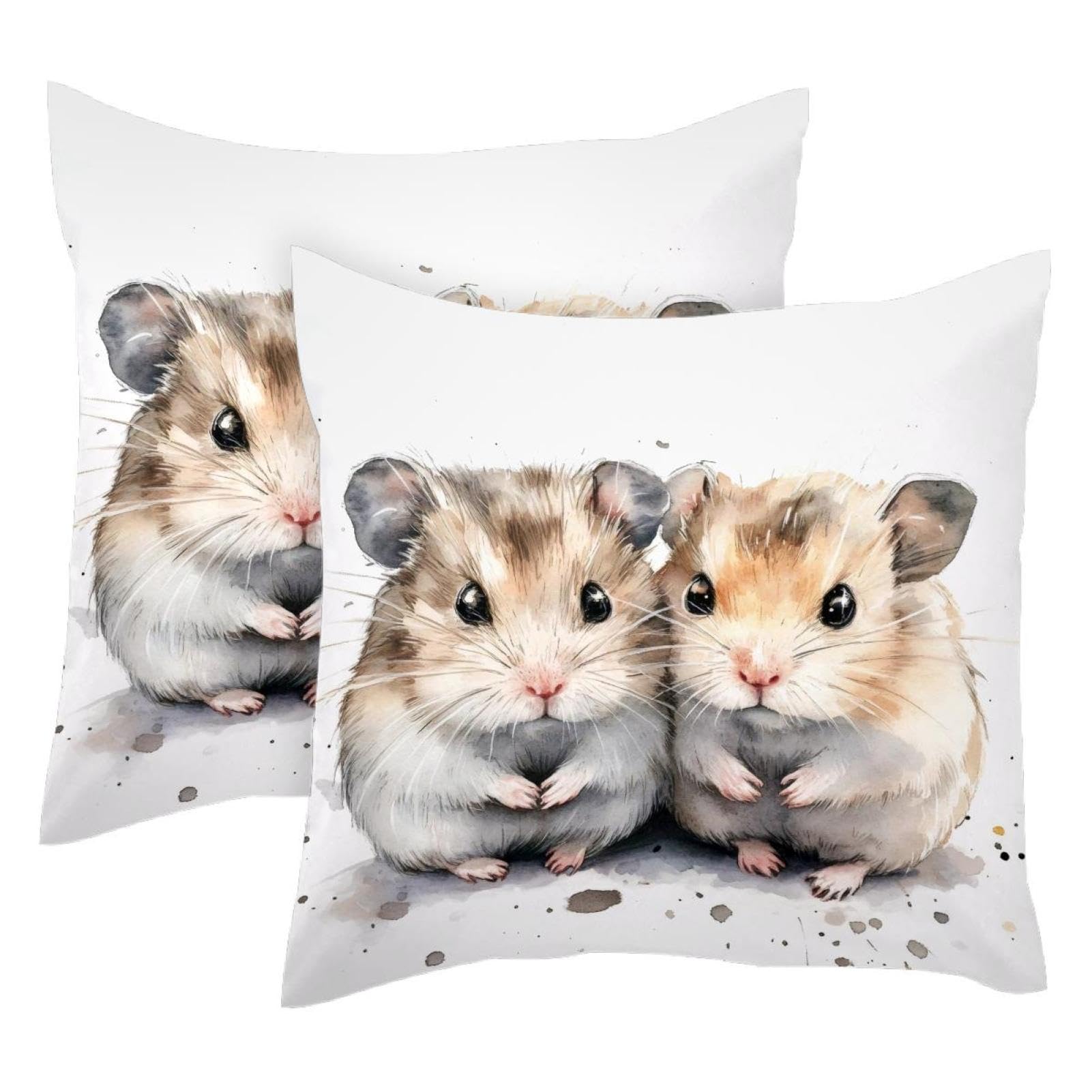 Housse de coussin en velours 50x50 cm lot de 2 avec motifs hamsters mignons