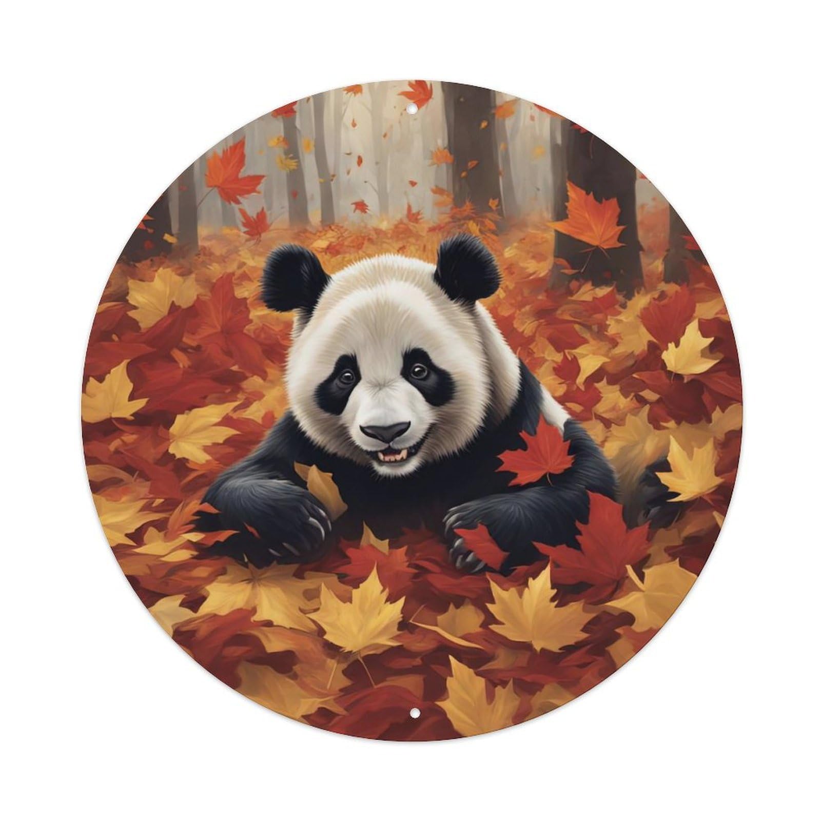 Animal Panda Under The Maple Leaf Metal Tin Sign