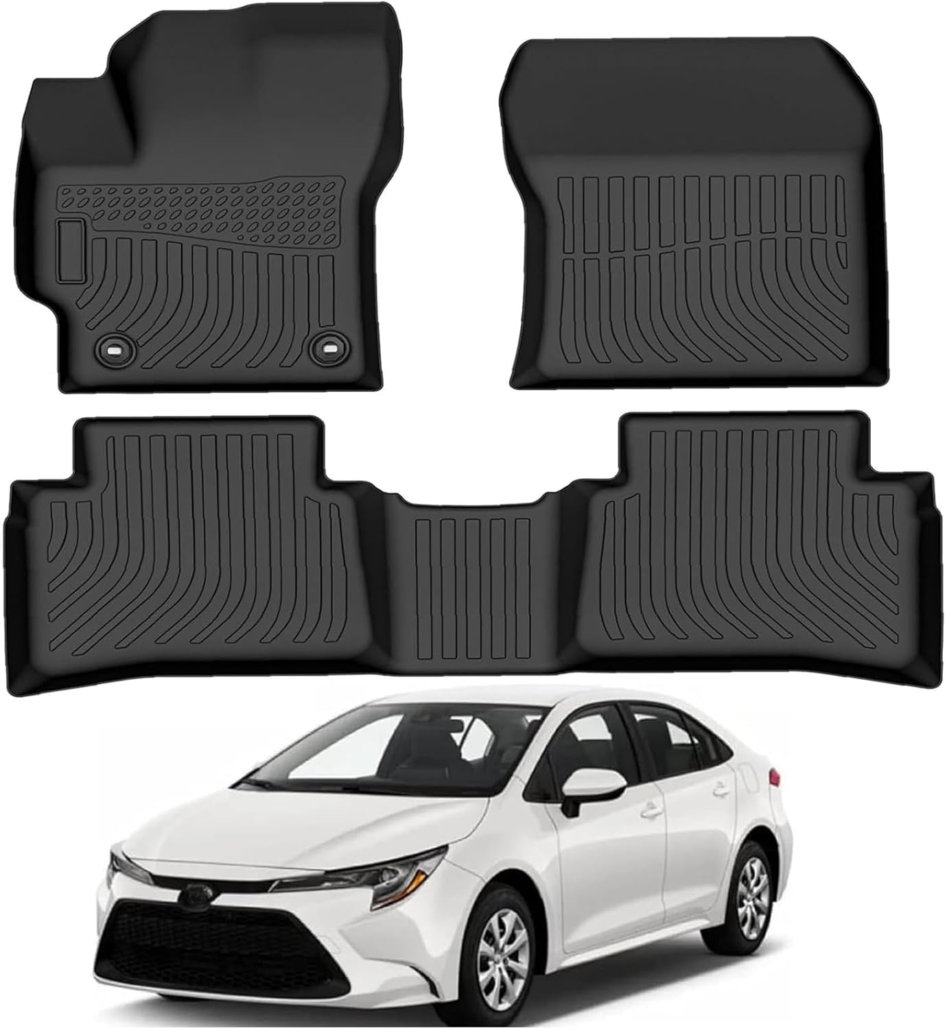 Rubber Vehicle Mat, 2020-2023 Toyota Corolla Floor Mats, Full Set Includes 1st and 2nd Rows, Maximum Coverage, Laser Measured