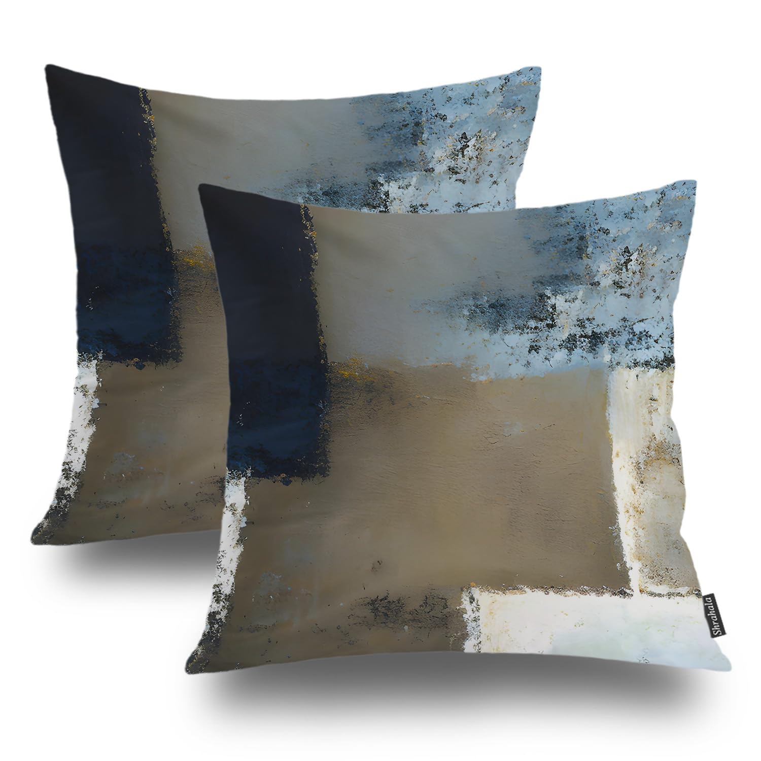 ShrahalaBlue Pillow Covers 18X18, Dusty Blue Pillow Covers Brown and Black Pillow Covers Navy Blue Pillows Abstract Throw Pillows Blended Double-Sided No Inserts for Bedroom Living Room Set of 2