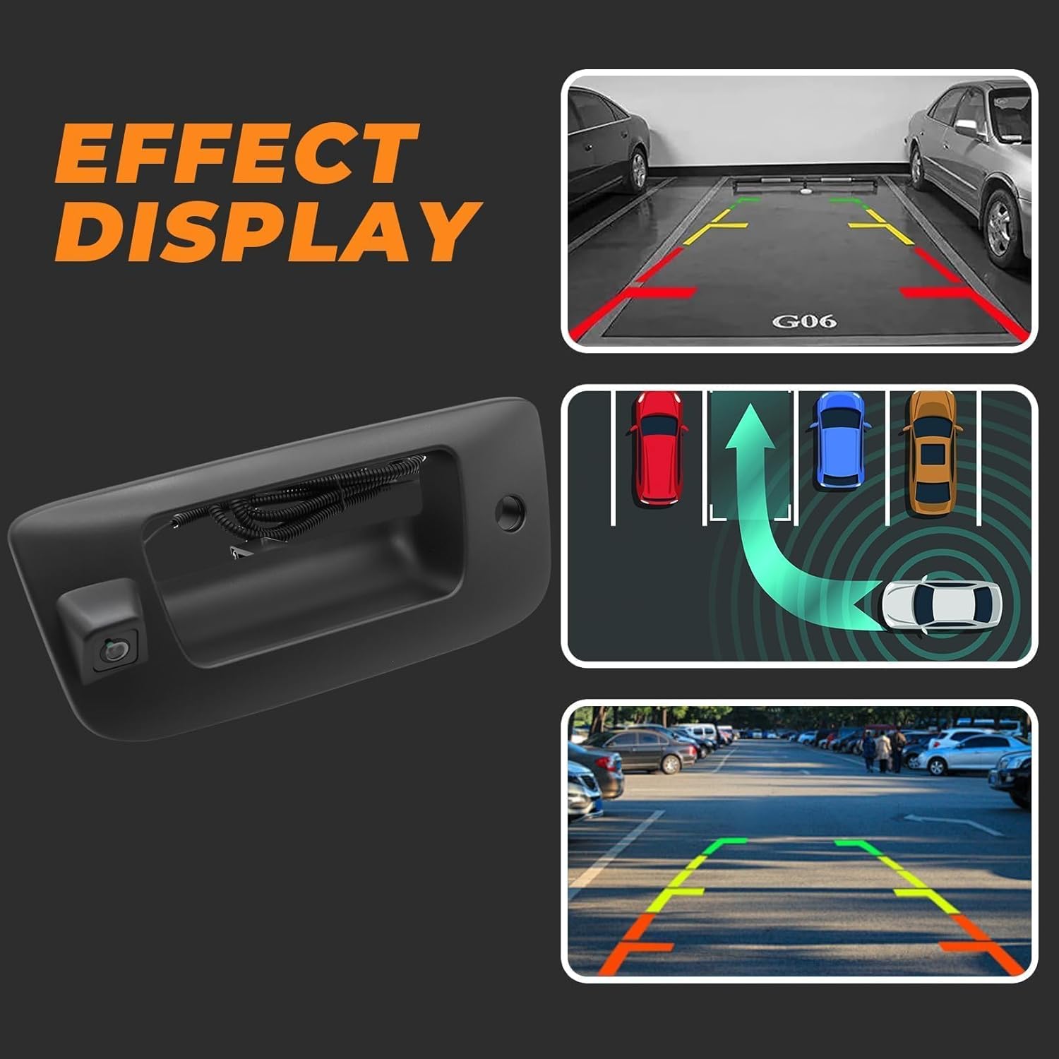 Tailgate Handle Backup Camera Compatible with 2007-2014 Silverado Sierra 1500 2500HD 3500HD 170 Viewing Angle, Reversing View Park Assist Camera, Rear View Camera