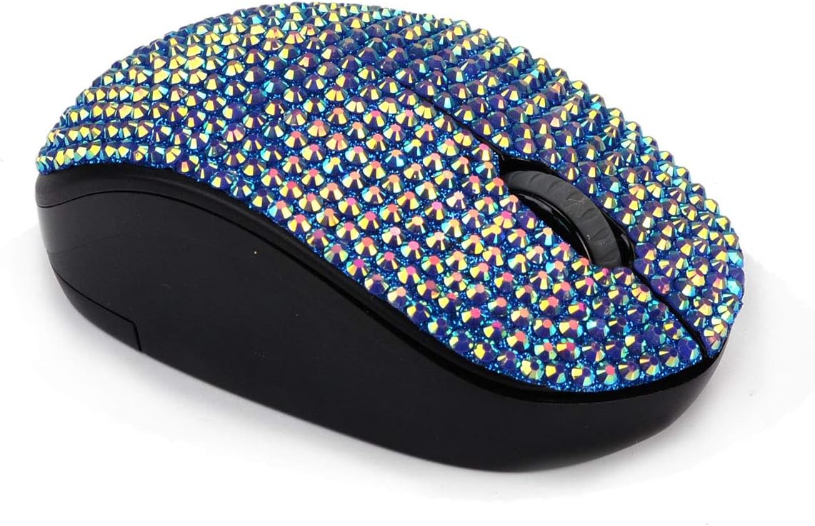 Bling Dazzling 2.4GHz Wireless Silent Mouse Covered with Rhinestone Crystal, Crystallized Mouse with USB Receiver, Compatible with Notebook, PC, Laptop, Computer, MacBook,Great Gift (Blue)