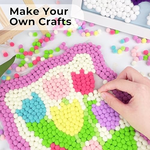 Miniatura 5 de Funto Kit de arte de pintura de pompones de tulipán, más de 1100 pompones, lienzo y caballete resistente para decoración del hogar, adecuado para