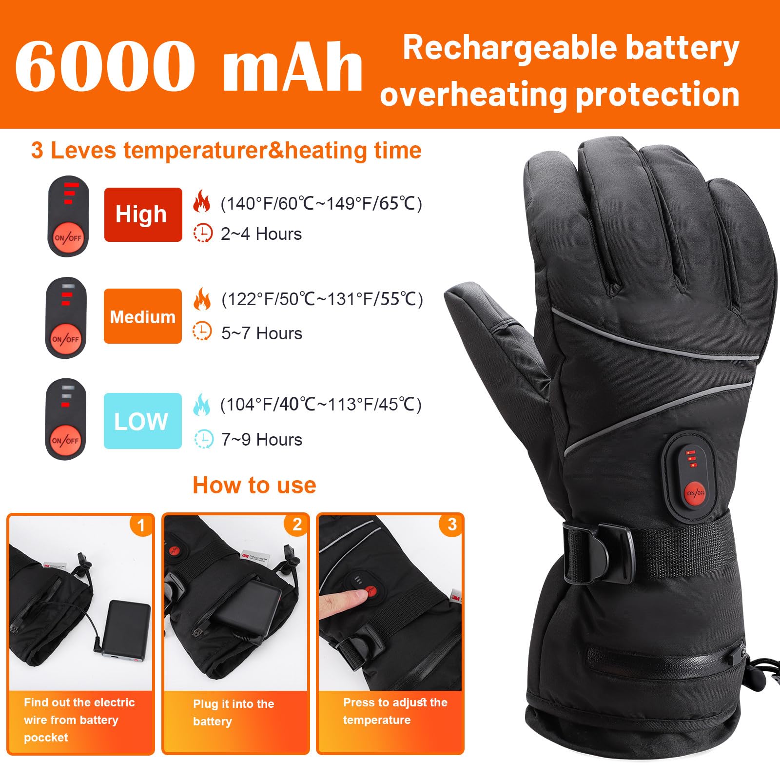 BARCHI Verwarmde handschoenen voor mannen en vrouwen, oplaadbare verwarmde handschoenen, elektrische handwarmers, geschikt voor wintersporten, fietsen, skiën, hardlopen, werk, enz