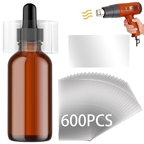 600Pcs Shrink Wrap for Bottles Bands Jars - Clear Heat Shrink Bottle Seals, Easy to use, for Essential Oil Bottle, Dropper Bottle and Test Tube Bottle Cap (1.8 x 1.2 Inch / 45x30mm)