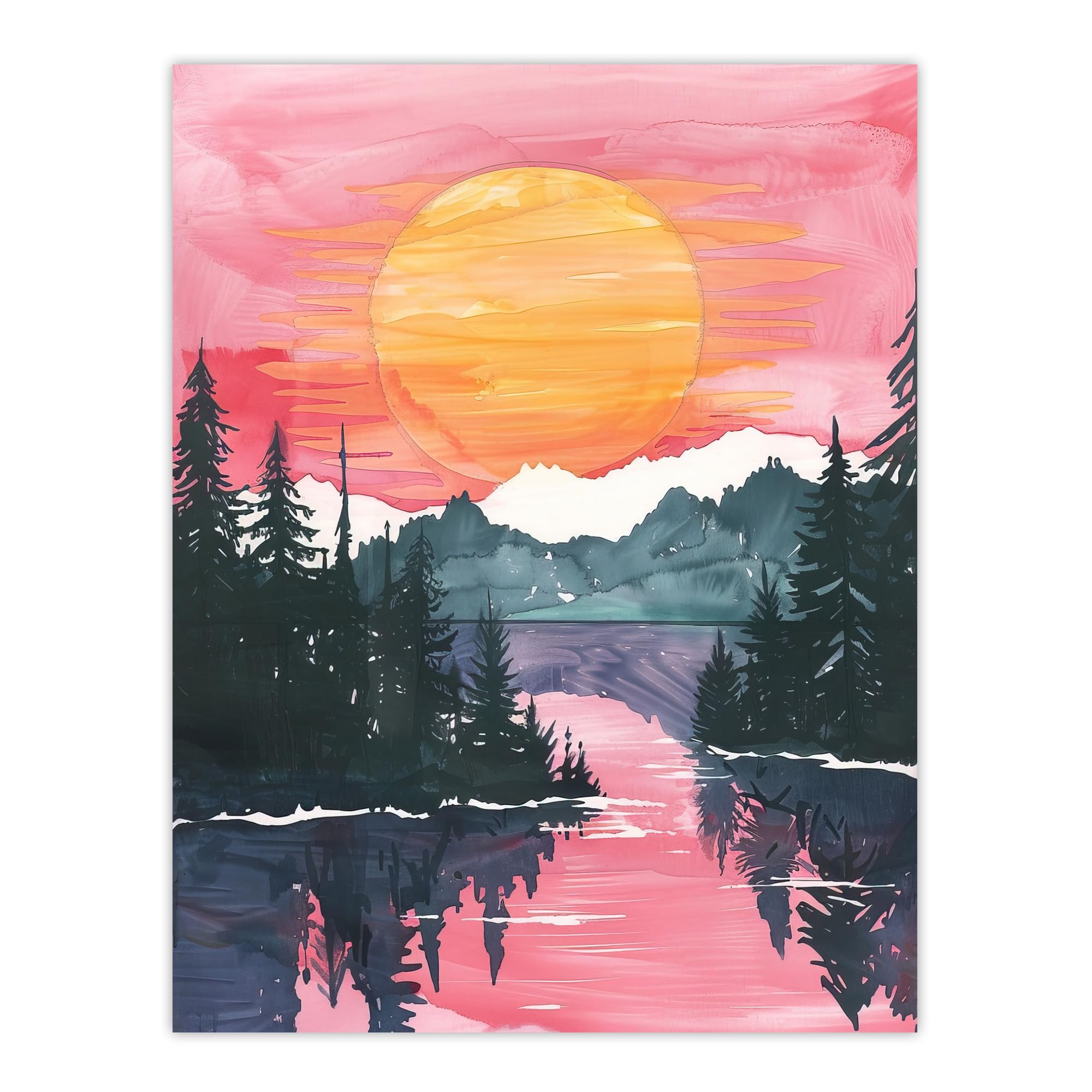 Artery8 Lake Tahoe Forest Winter Sun Sunset Watercolour Living Room Extra Large XL Wall Art Poster Print