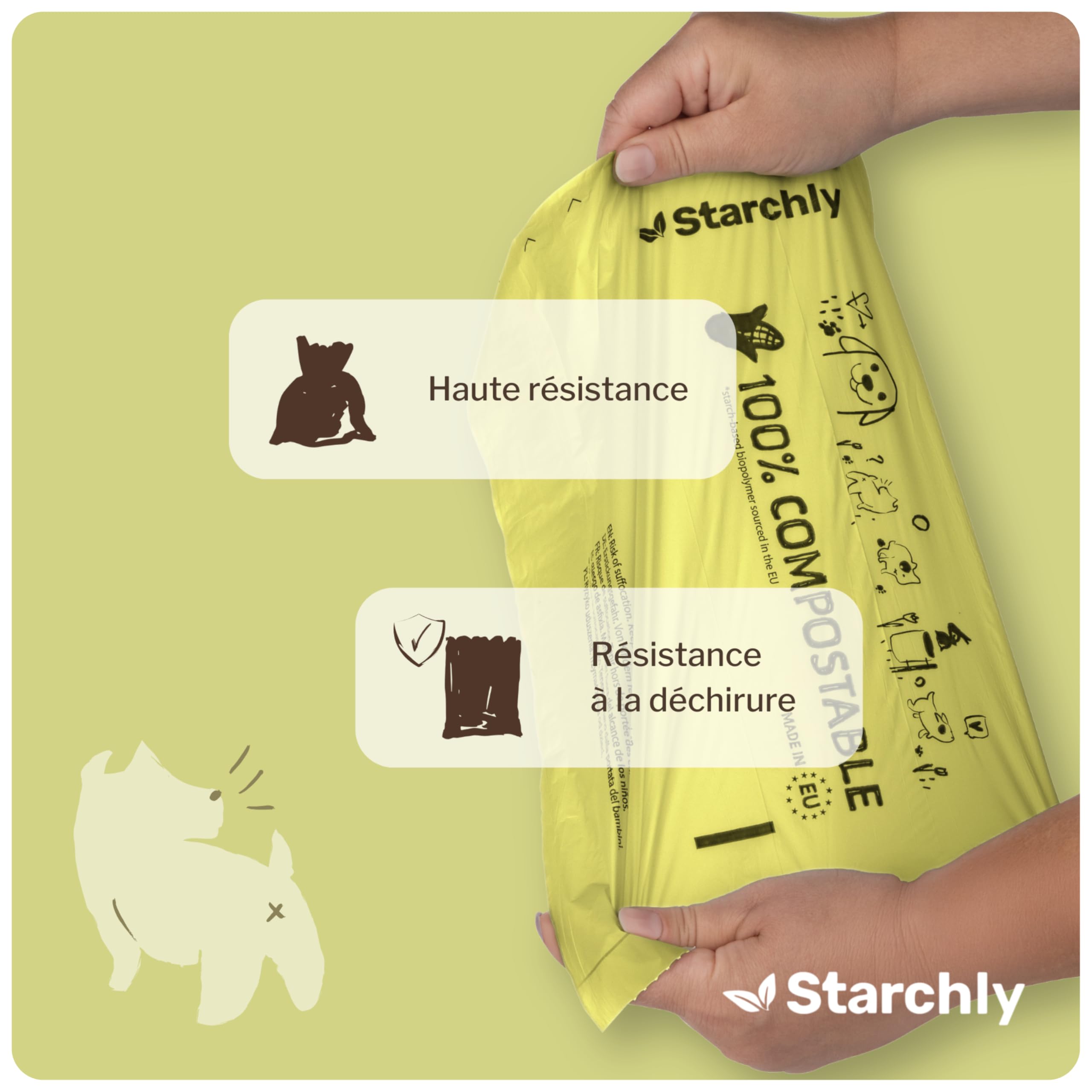 300 Sacs à crottes pour chiens - 20 rouleaux de Sacs pour déchets canins - bio et compostables en amidon de maïs - 15 par rouleau - Résistants à la déchirure, étanches, verts - MADE IN EU