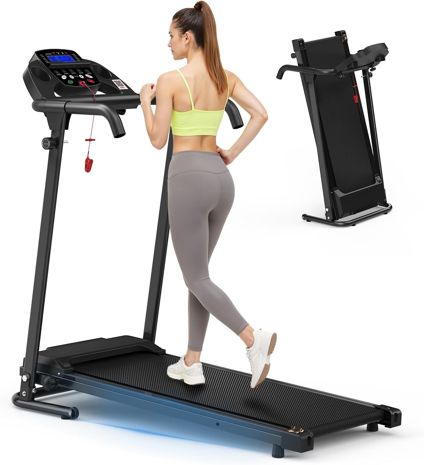 Treadmill for Home, Smart Electric Treadmill Folding Walking Pad with APP Control, 12 Programs, 2.5 HP Motor, 0.5-6.0 MPH Speed, 300 LBS Capacity, Phone Stand & Cup Holder