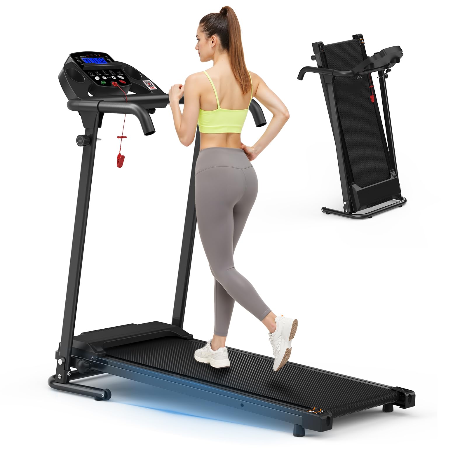 Generisch Bieżnia biurkowa 2 w 1, składana, nośność 120 kg, sterowanie aplikacją + 15 programów treningowych, potrójna amortyzacja, bieżnia do chodzenia, biegania, joggingu, domu i biura
