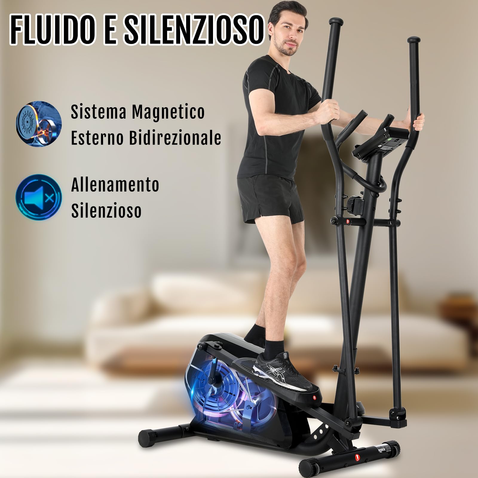 Cyclette Ellittica da Casa con 8 Livelli di Resistenza, Schermo LCD con Supporto per Smartphone, Ellittica Professionale per Casa con Passo di 280 mm, NV-9304