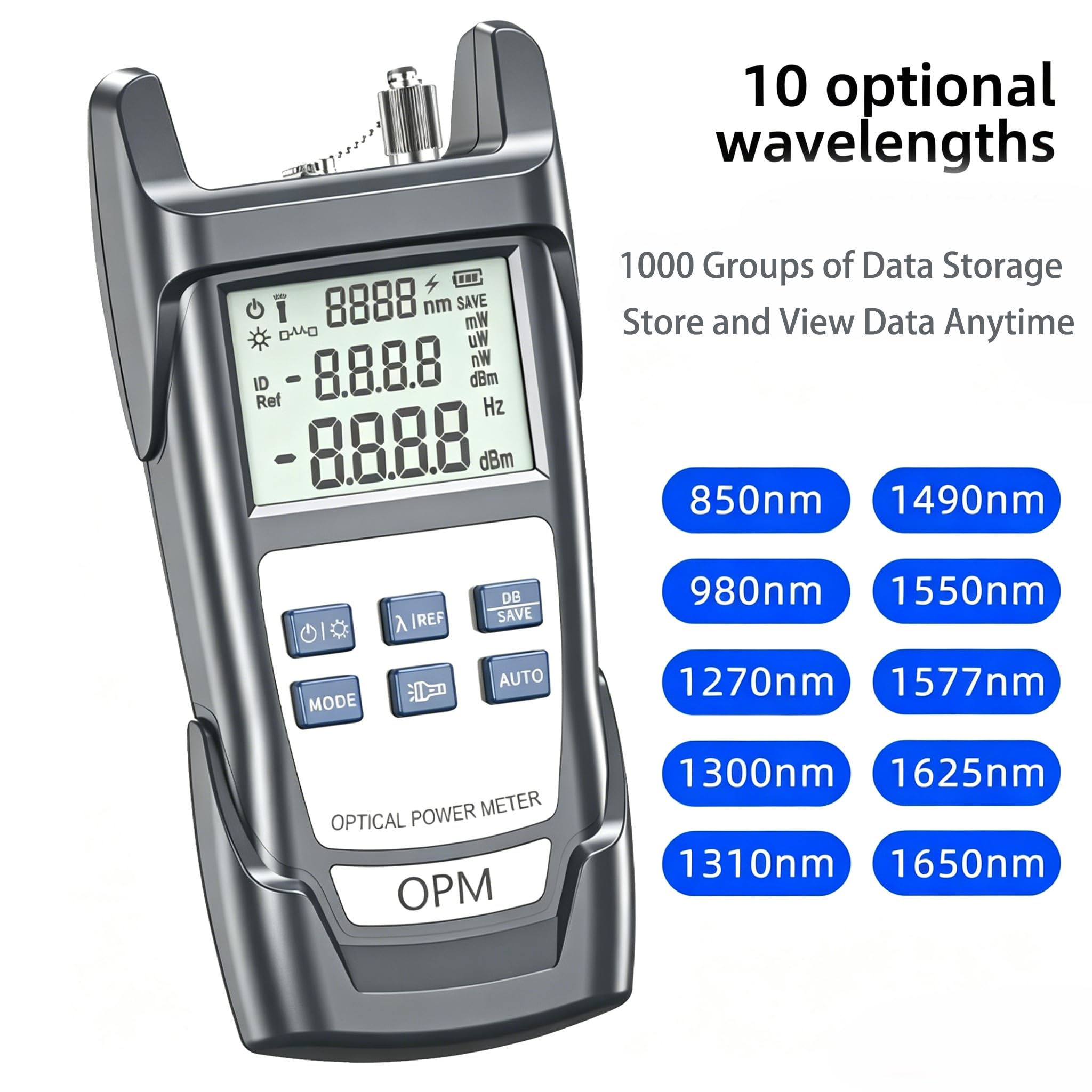 Testeur Câble Optique Portable, Photomètre Fibre Optique FTTH pour FC/SC/ST Interface universelle, 10 Longueurs d'onde testées, -70 dBm à +10 dBm