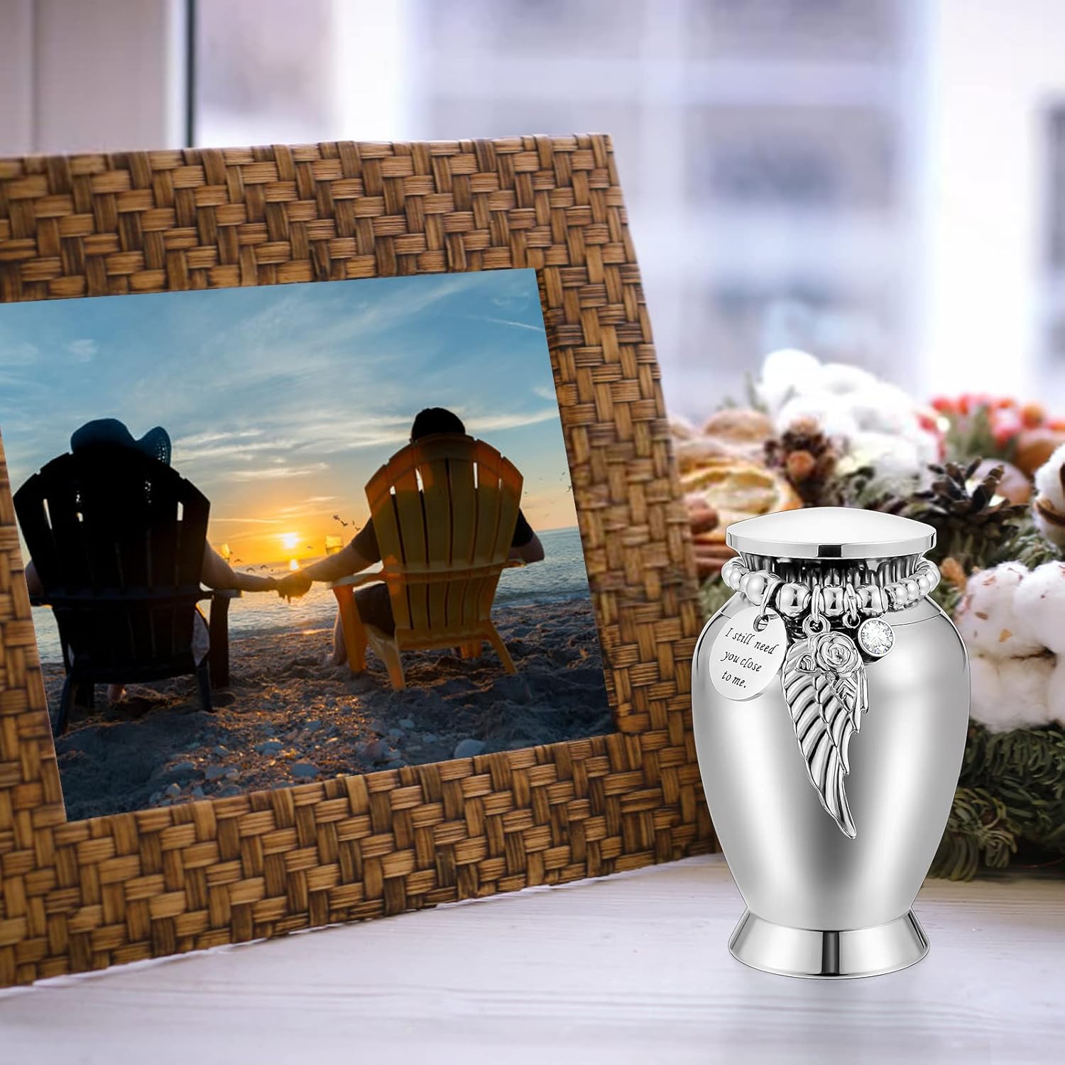 Small Keepsake Urns for Memorial Human Ashes 2.85 Inch with Wing Charm Mini Cremation Urns Stainless Steel - Image 6