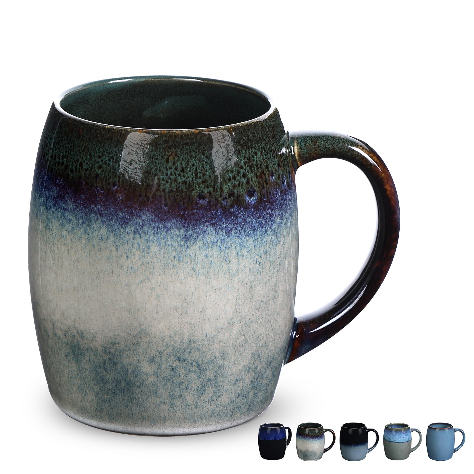 Tazas de café de cerámica de 16 onzas con asa, tazas de café grandes de cerámica hechas a mano, taza de té para oficina y hogar, aptas para lavavajillas y microondas