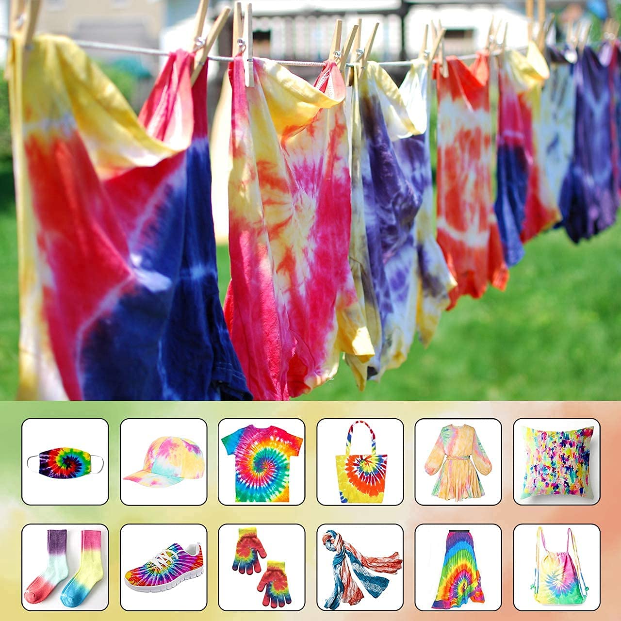 Batik-Set, 18 Farben, Batik-Kunst-Sets zum Färben von Stoff, Kleidung, ungiftig, permanent, lebendig, kreative Aktivitätsspiele, DIY-Kunst- und Bastelprojekte für Kinder und Erwachsene, 210