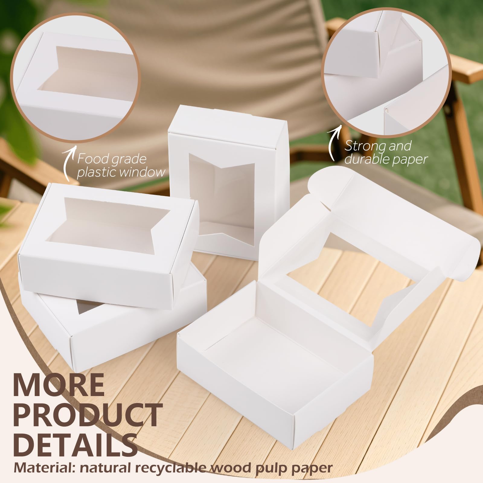 DAKLUNAR 20 stuks koekjesdoosjes met kijkvenster, bruin papier, cupcake-box, kraftpapier, gebakkarton, 17,8 x 11 x 3,9 cm, taartdoos met doorzichtig venster, karton, snackbox, desserts, muffin