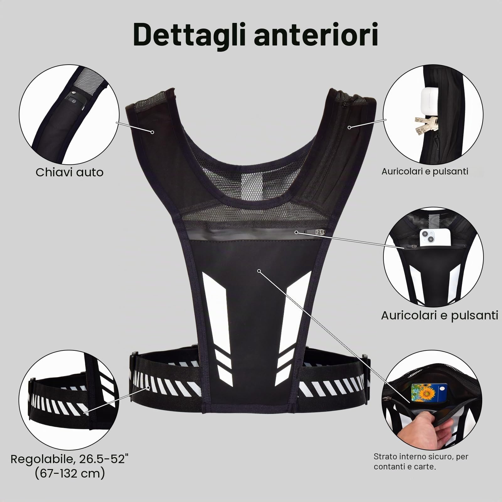 Gilet Running Impermeabile Riflettente con Porta Cellulare per Uomo Donna Jogging