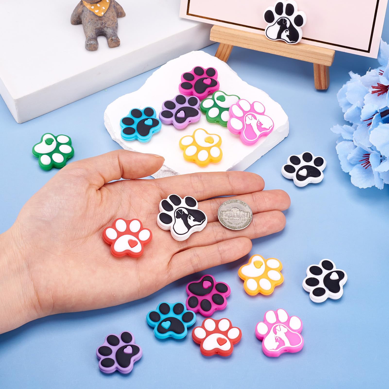 Spritewelry 18Pcs Silicone Focal Beads Cute Paw Print Beads Animal Silicone Beads Beaded Pen Keychain Beads for DIY Bracelet Necklace Jewelry Making 9 Styles (Paw) - Image 4