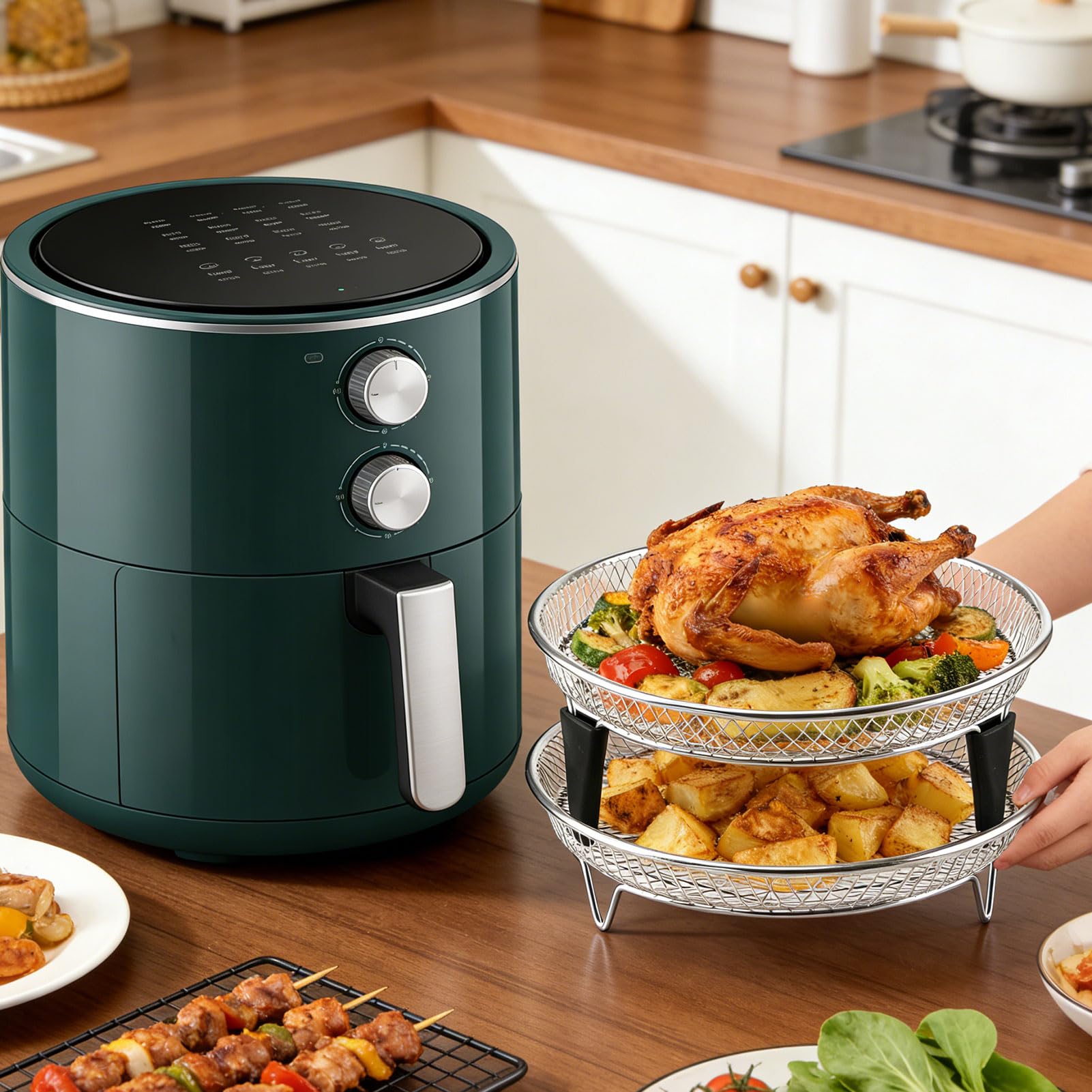Airfryer Zubehoer, Heißluftfritteuse Zubehör Rund,Stapelbare Airfryer Gitter für Heißluftfritteuse,Air Fryer Grillrost Edelstahl 304,Einsatz für Heissluftfritteuse,für Ninja/COSORI/Philips (18cm-B)