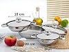 Paslanmaz Çelik Omlet Tava Seti, Kapaklı, 3 Adet, 16cm, 18cm, 20cm, 6 Parça