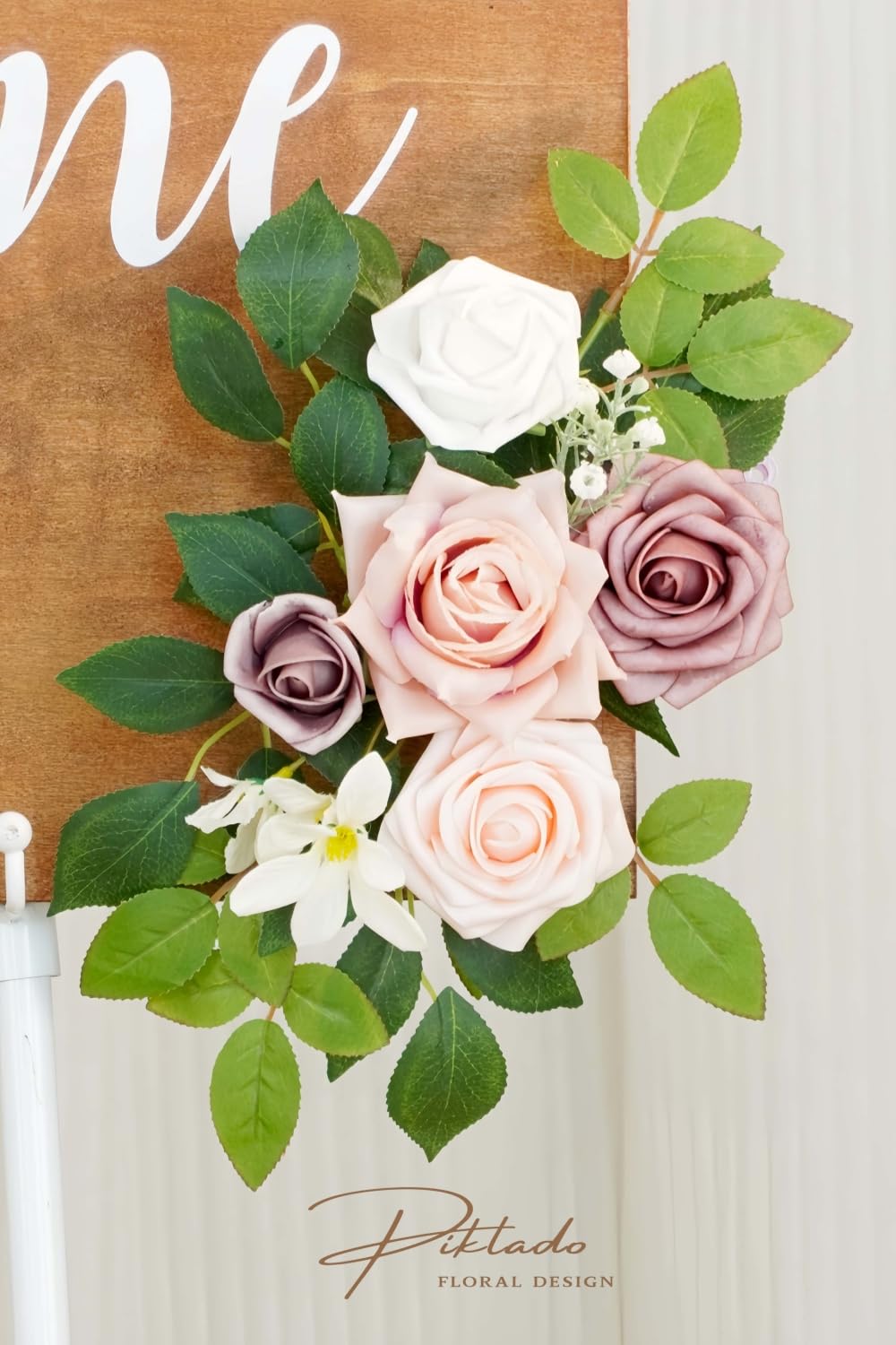 Hochzeitsdekoration (2 Stück) Willkommensschild, Blumen-Hintergrund, Girlande für Zeremonie, Empfang, Wandstaffelei, Heimdekoration, Eingangsbereich, Kunsttafel, Tischdekoration, (Dusty Rose)