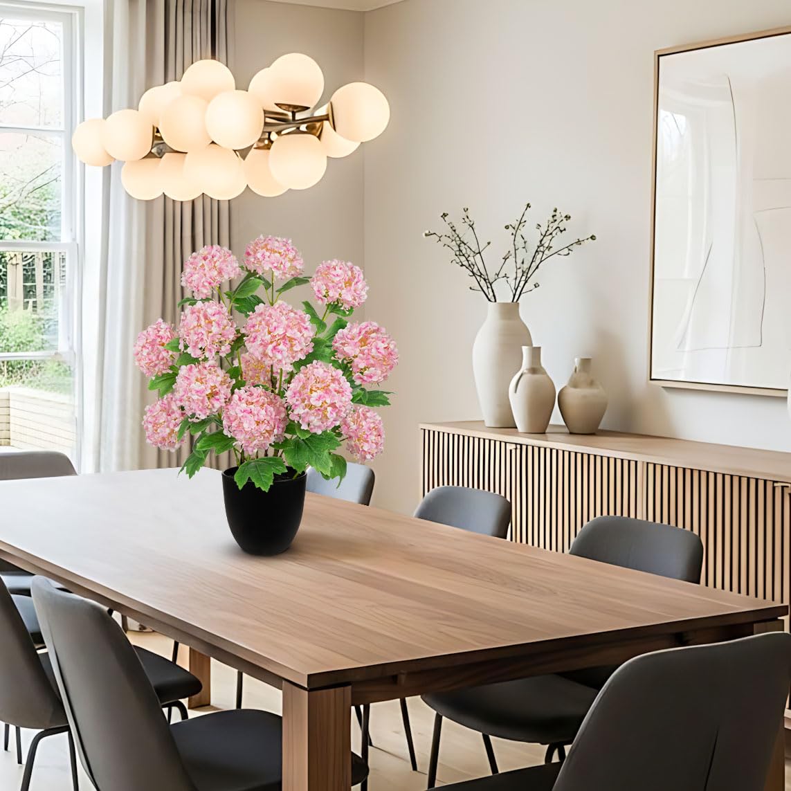 Briful Fiori artificiali di ortensia rosa in vaso – 52,1 cm di altezza con 13 teste di fiori, ortensie artificiali in seta per soggiorno, bagno, ufficio, decorazione primaverile