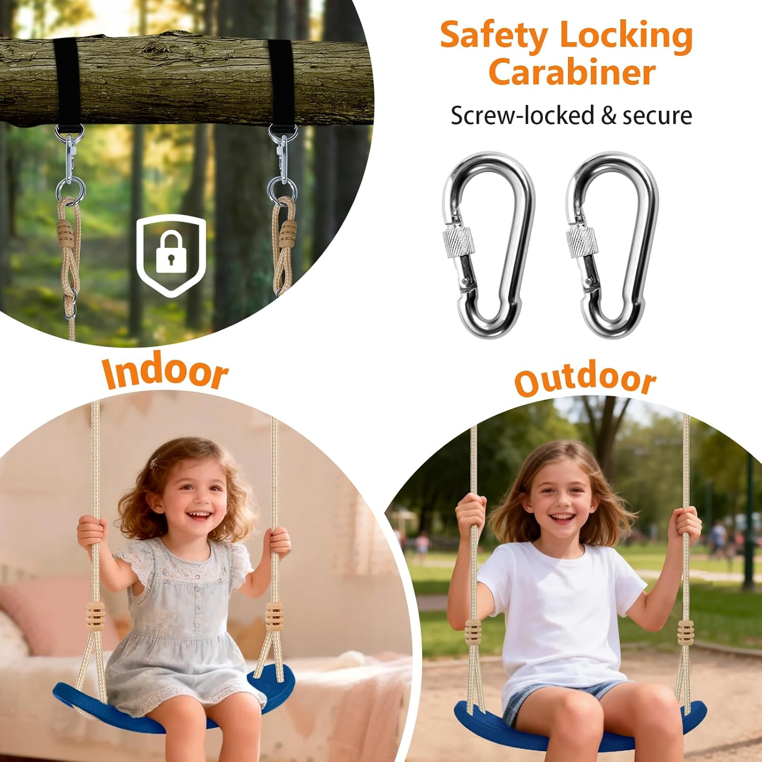 Kids Tree Swings for Trees, Heavy Duty Ergonomic Contoured Swing Seat for Kids Indoor & Outdoor Backyard, 264 lbs Capacity, Blue