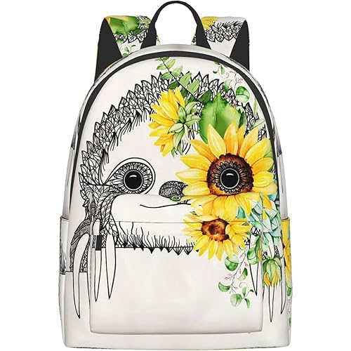 FeHuew 16 inch backpack Cute Sunflower Sloth Laptop Backpack Full Print School Bookbag Shoulder Bag for Travel Daypack