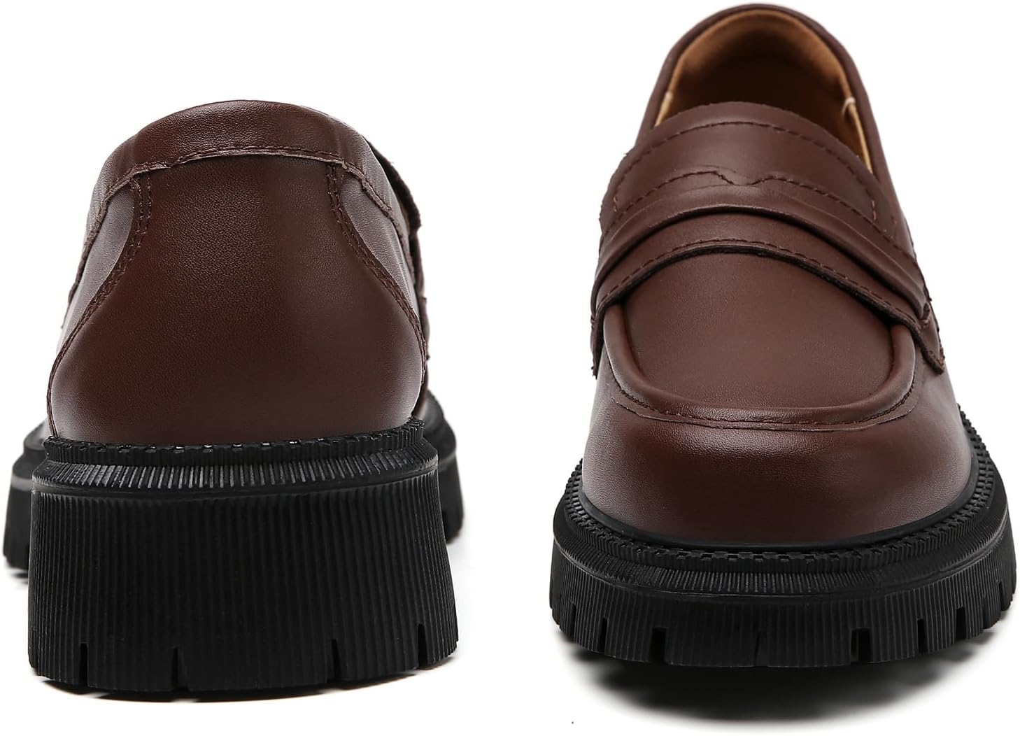 Loafers for Women Leather Chunky Platform Penny Shoes Classic Round Toe Comfortable Business Work Shoes - Image 4