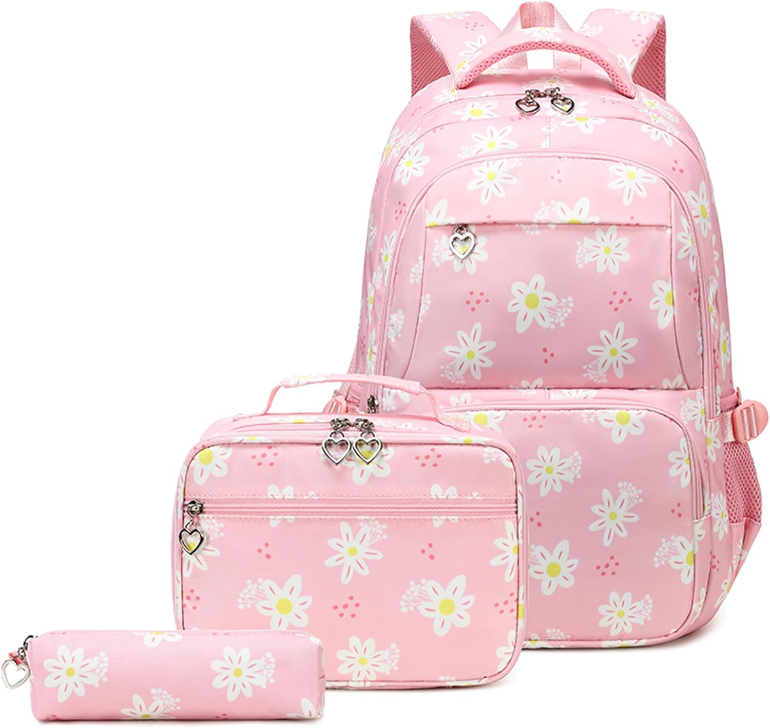 ZHANAO Daisy Backpack for Girls,Bookbag with Lunch Box Kids School Bag Set 3pcs Flower Backpack Set School Daypack