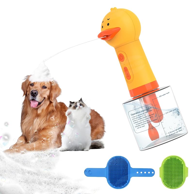 Dispensador Elétrico de Espuma para Banho de Cães e Gatos com Escova 400 mL Homrich Yellow Duck
