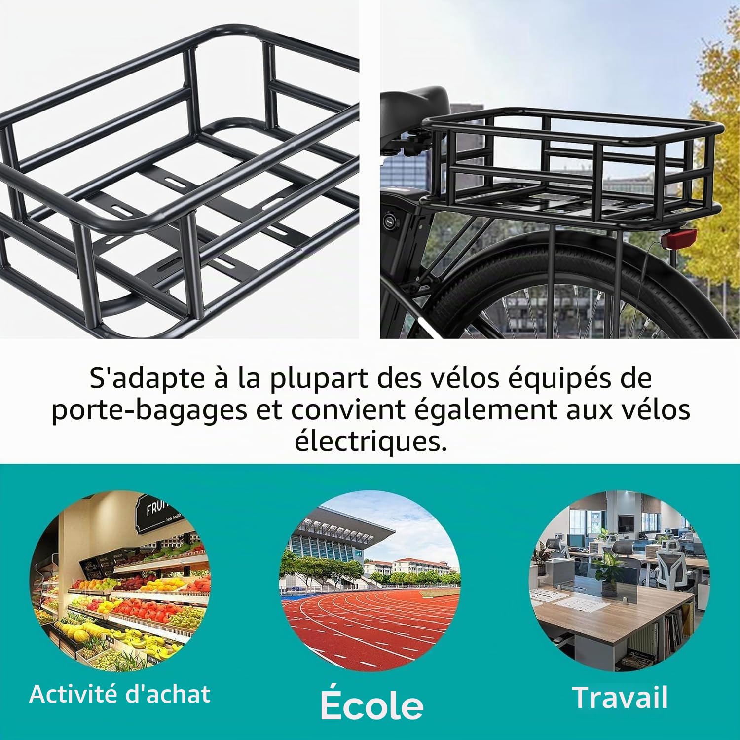 HITWAY Panier de Vélo Arrière et Avant,Panier Vélo, Résistant à l'eau, Montage Fecile, Bike Basket, Métal Noir