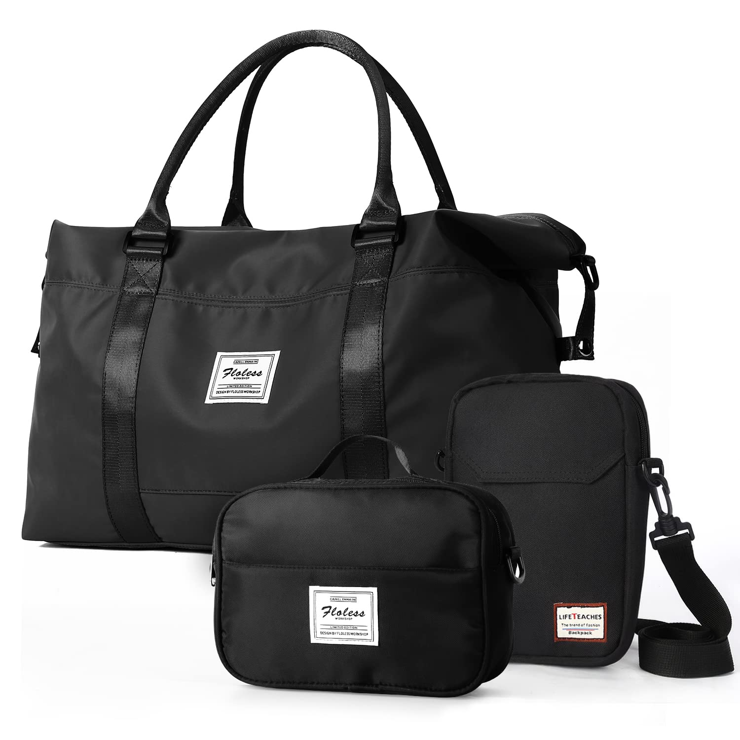 (Incomplete) Carry on Bag for Women,Travel Duffel Bag, Large Sports Tote Gym Bag,Waterproof Weekender Overnight Bags with Trolley Sleeve for Women, Travel Bag Ladies Beach Bag with Toiletry Kit Bag, Black