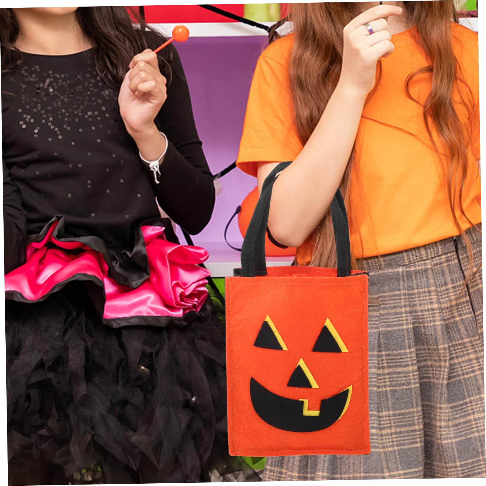 minkissy 7stücke Lustiger Halloween Süßigkeitenbeutel Orangefarbener Non-woven Kürbisbeutel Für Sammeln Von Süßigkeiten Und Snacks