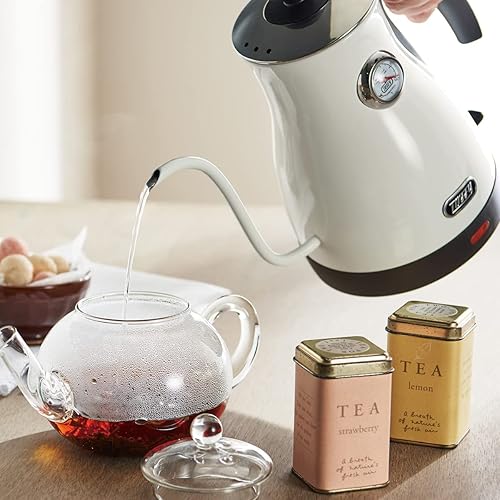 Miniatura 8 de Toffy K-KT3-AW - Hervidor eléctrico con termómetro (blanco ceniza), temperatura adecuada para goteo de café, goteo de mano, prevención de cocción