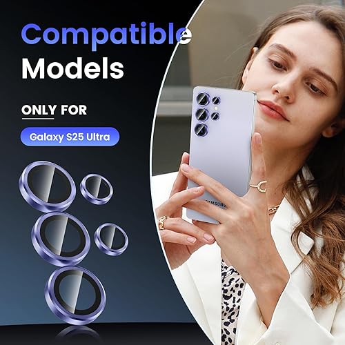Miniatura 9 de Tensea Protector de lente de cámara compatible con Samsung Galaxy S25 Ultra, protector de pantalla de vidrio templado 9H, anillo individual