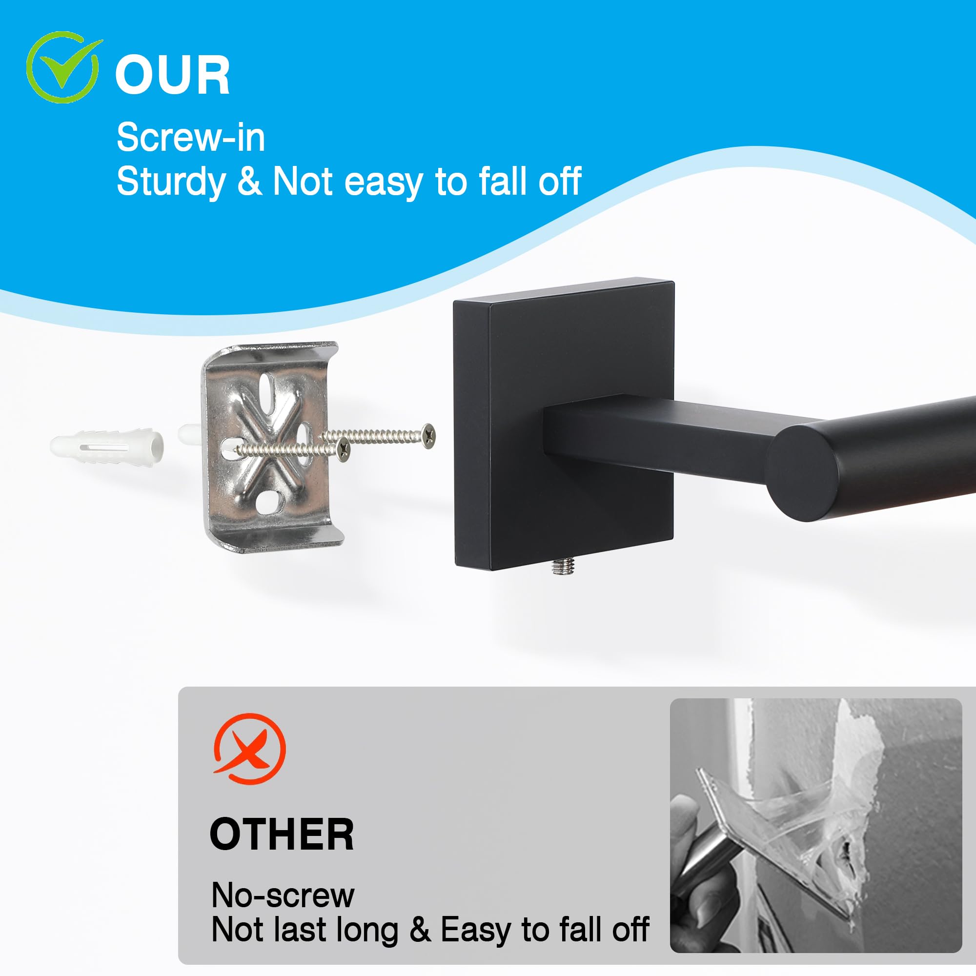 Mooche Towel Rail Black Wall Mounted, Bathroom Towel Holder, SUS304 Stainless Steel Towel Bar - Image 3