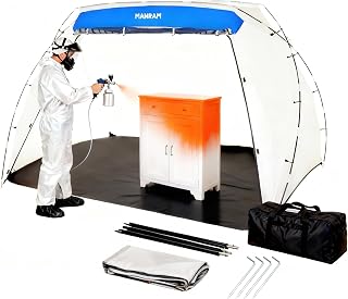 ManramTools Portable Paint Booth Tent: 9x6x5.5 ft Large Spray Booth with Built-in Floor, Mesh Door, Windproof Hooks for DIY Painting