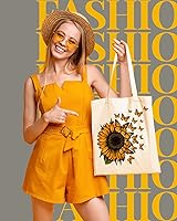 Vista 2 de AUSVKAI Bolsa de lona estética para mujer, lindas bolsas de algodón reutilizables de tela para ir de compras, playa, regalos de moda