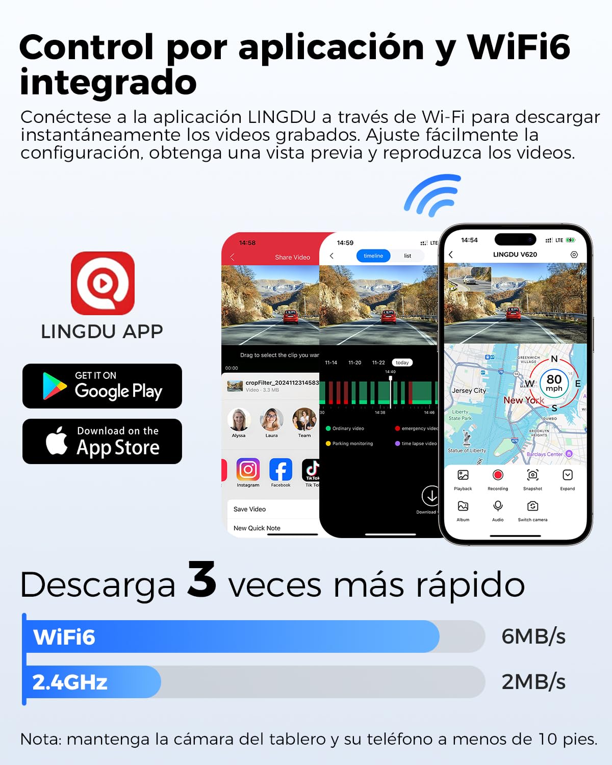 V620 Dashcam Cámara Coche 4K+1080P,Doble WiFi GPS Dash CAM Coche con Tarjeta SD de 64GB,2.4" IPS Camara Coche Grabadora,ADAS,170° Gran Angular,Visión Nocturn,WDR,Sensor G,Grabación en Bucle
