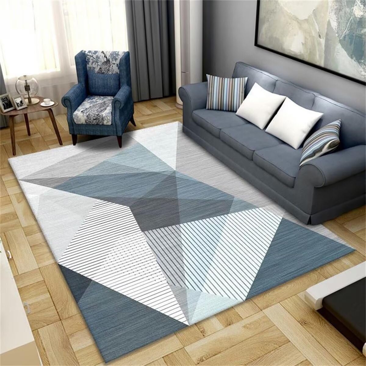Tapis de salon antidérapant gris-bleu pour sol sécurisé