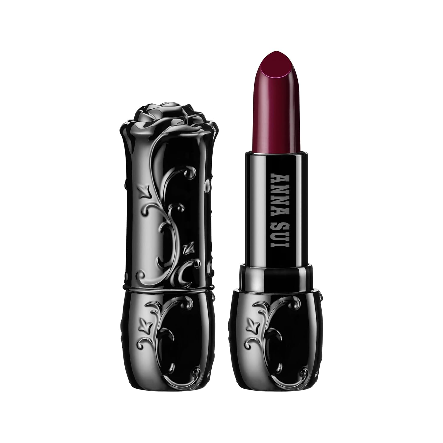 ANNA SUI Lipstick, 202 Black Cherry, Deep Red Lipstick, Hydrating Lip Color, High Impact Pigment, Smooth One Stroke Application, Fuller Looking Lip Effect, Long Lasting Vibrant Finish, 0.12 oz