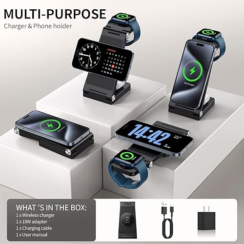 Miniatura 2 de Estación de carga rápida inalámbrica Mag-Safe 2025, cargador magnético 3 en 1 con luz para iPhone 17 16 15 14 13 12 Pro Max Plus, Apple Watch Series