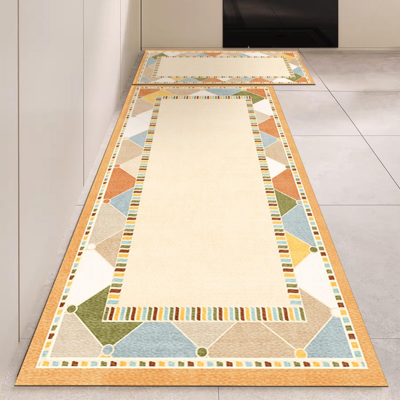 Tappeto Cucina 40X60Cm+40X120Cm Grigio Arancione Tappeto Cucina Antiscivolo Lavabile Set Di 2 Pezzi,Tappetino Multiuso In Pelle,Comodità E Resistente,Per Ingresso,Camera,Bagno