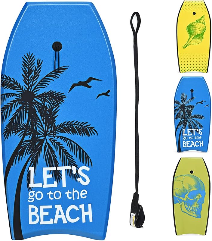HOMASIS Tavola da Surf L, Bodyboard in XPE e HDPE con Corda per il Polso, Tavoletta Mezzaluna per Surf, Adatta a 14+ Anni, Portata 85 kg, 104 x 51 x 6 cm